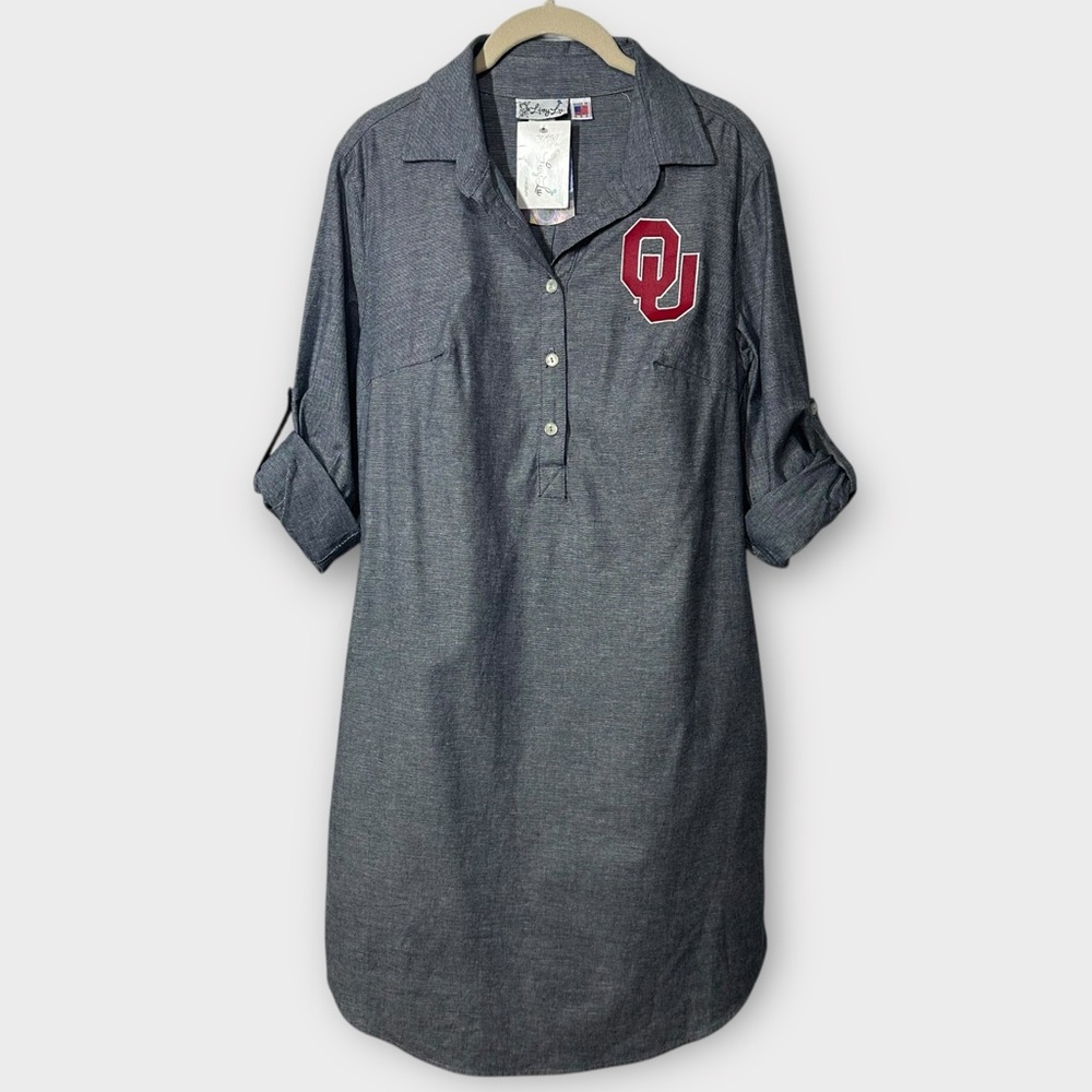 NEW Livy Lu OU Chambray Shirt Dress Women's Medium‎ Blue Oklahoma University